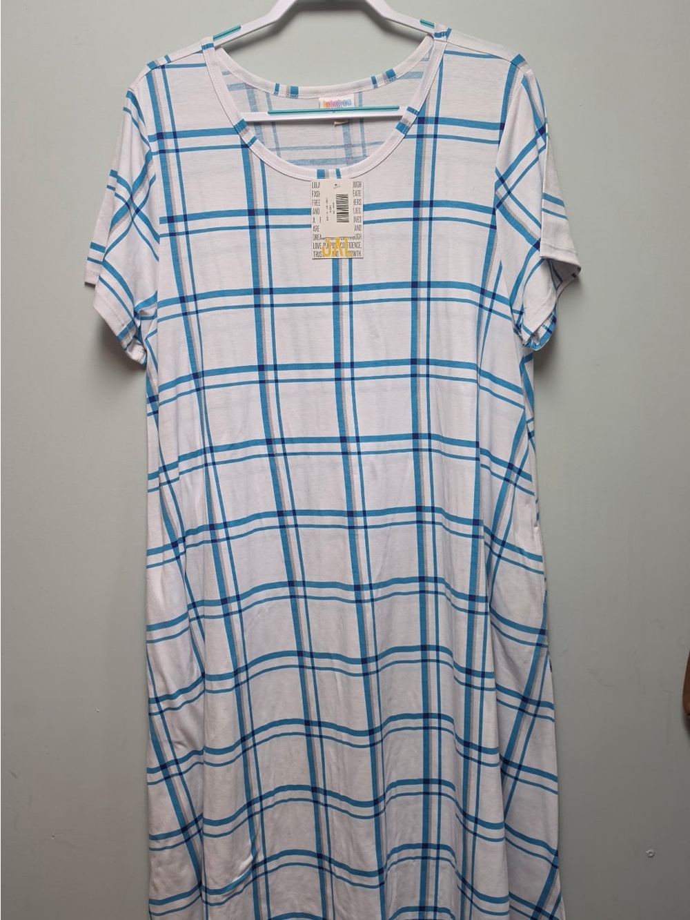 LuLaRoe White and Blue Plaid Maxi Dress